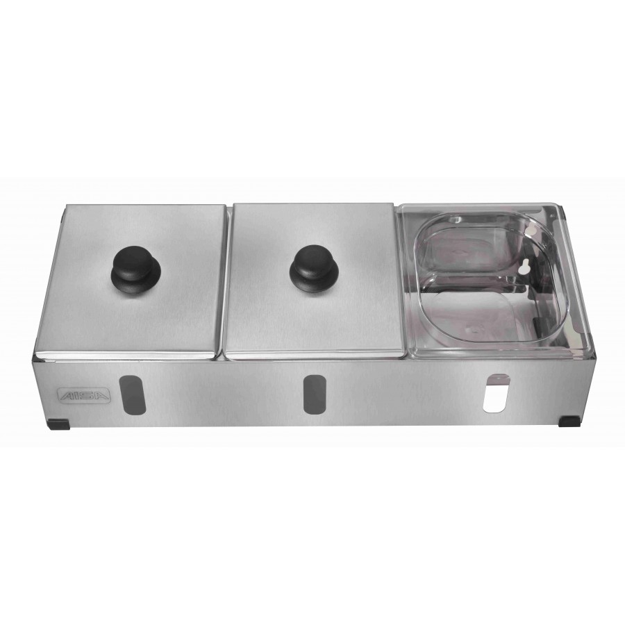 Condimentadora Pizzarola Inox 3 Cubas Acrílico Tampa Individual - Aisa